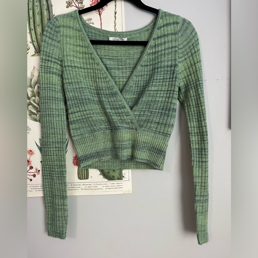American Eagle green low cut knit cropped top sweater